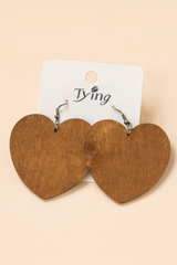 Natural Wooden Heart Drop Earrings – Boho Statement Style