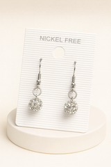 Nalvion – Silver Rhinestone Crystal Ball Dangling Earrings (Nickel Free)