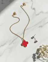 ❤🖤 Clover Charm Pendant Set – Red & Black Variant