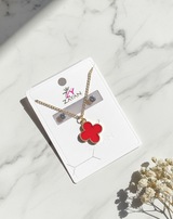 ❤🖤 Clover Charm Pendant Set – Red & Black Variant