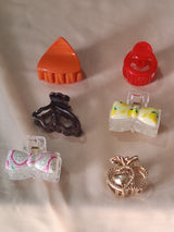 Nalvion Mini Hair Claw Clips Set (6 pcs) – Fruit Bow, Glossy Triangle, Apple Heart, Round Grip, & Trendy Korean Styles