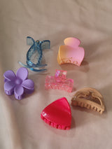 Colorful Mini Hair Claw Set – 6 pcs | Flower, Pastel, Transparent & Matte Collection