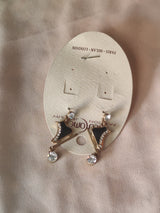 Nalvion Black Enamel & Crystal Drop Earrings – Premium Gold Finish