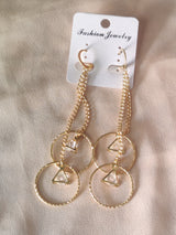 Geometric Crystal Drop Earrings — Gold Chain Edition