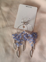 Blue Crystal Feather Hoop Earrings