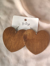 Natural Wooden Heart Drop Earrings – Boho Statement Style