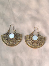 Antique Gold Mandala Earrings – White Stone Center