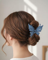 Nalvion Steel Blue Matte Butterfly Hair Claw Clip – Strong Grip | Premium Korean Aesthetic