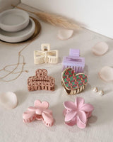 Nalvion 6-Piece Premium Aesthetic Hair Claw Set – Bow, Weave, Heart, and Floral Designs | Luxe Korean Collection