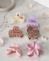 Nalvion 6-Piece Premium Aesthetic Hair Claw Set – Bow, Weave, Heart, and Floral Designs | Luxe Korean Collection