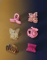 Nalvion Cute Mini Hair Claw Clips Set (6 pcs) – Butterfly, Bow, Heart, Ribbon Shapes | Soft Pastel Collection