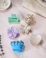 Pastel & Luxury Hair Claw Clips – Set of 6 | Strong Grip | Korean Trendy Mix
