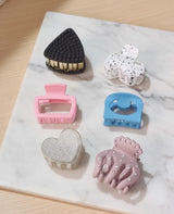 Premium Trendy Hair Claw Set – 6 pcs | Matte + Glitter + Rhinestone Mix