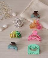 Rainbow Mix Mini Hair Claw Set – 6 pcs | Gradient + Pastel + Heart Clip Combo