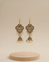 Vintage Golden Heart Pearl Jhumka – Royal Elegance by Nalvion
