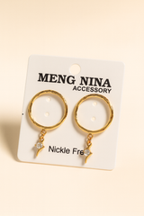 Gold Textured Hoop Earrings with Crystal Drop — Elegant & Minimal Glam