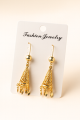 Gold Textured Hoop Earrings with Crystal Drop — Elegant & Minimal Glam