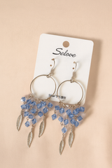Blue Crystal Feather Hoop Earrings