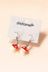 Cute Red Mushroom Drop Earrings