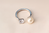 Dual Stone Open Ring – Pearl & Crystal Design