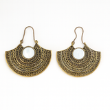 Antique Gold Mandala Earrings – White Stone Center
