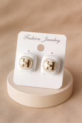 Classic White "H" Letter Stud Earrings