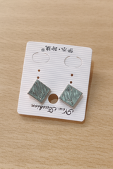 Textured Square Stud Earrings – Soft Green
