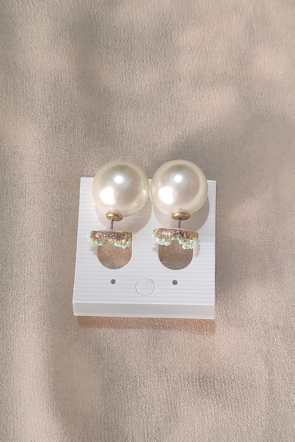 Pearl Drop Studs with Mint Bead Detail