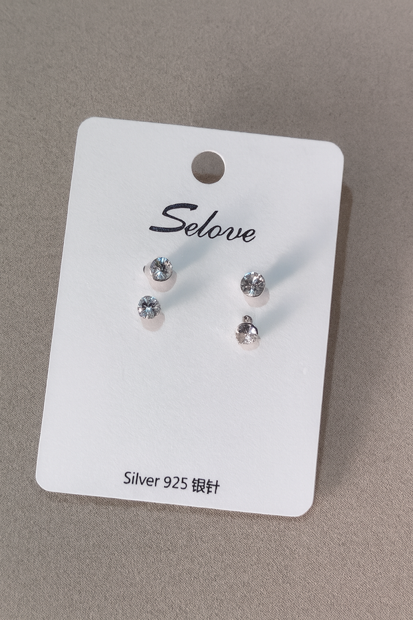 Selove Silver 925 Mini Stud Earrings — 2 Pair Set