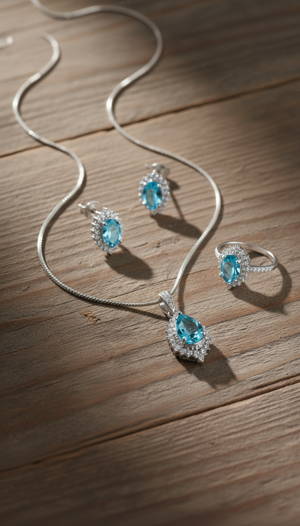 Aqua Grace Zircon Set – Necklace, Earrings & Ring (Last Restock)