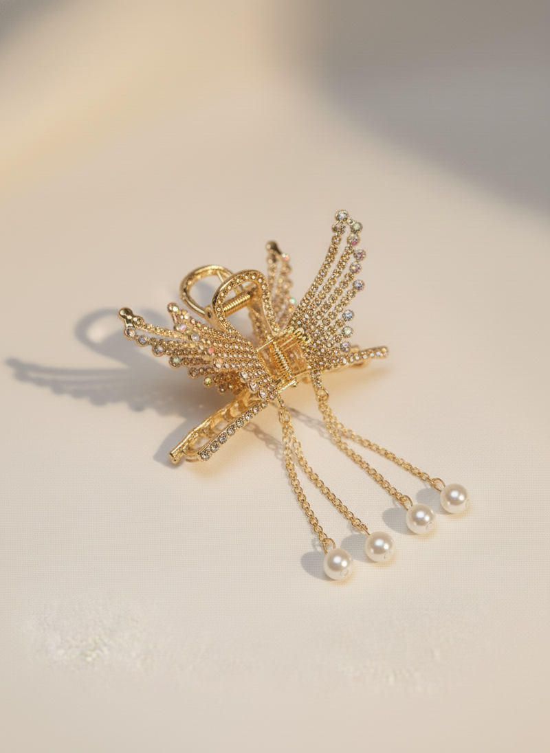🦋 Nalvion Butterfly Pearl Tassel Hair Clip