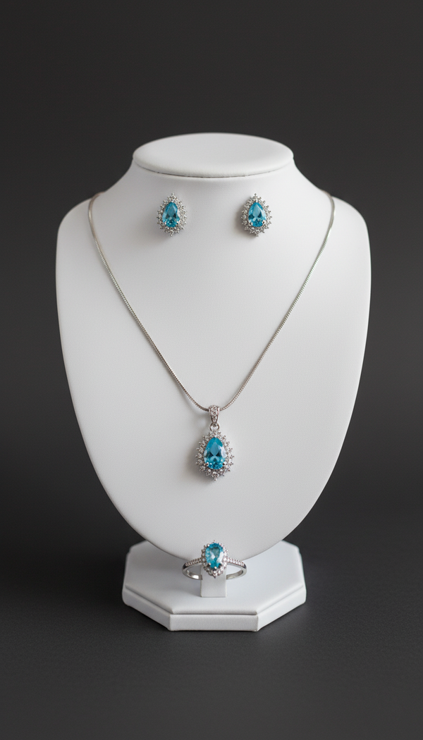 Aqua Grace Zircon Set – Necklace, Earrings & Ring (Last Restock)