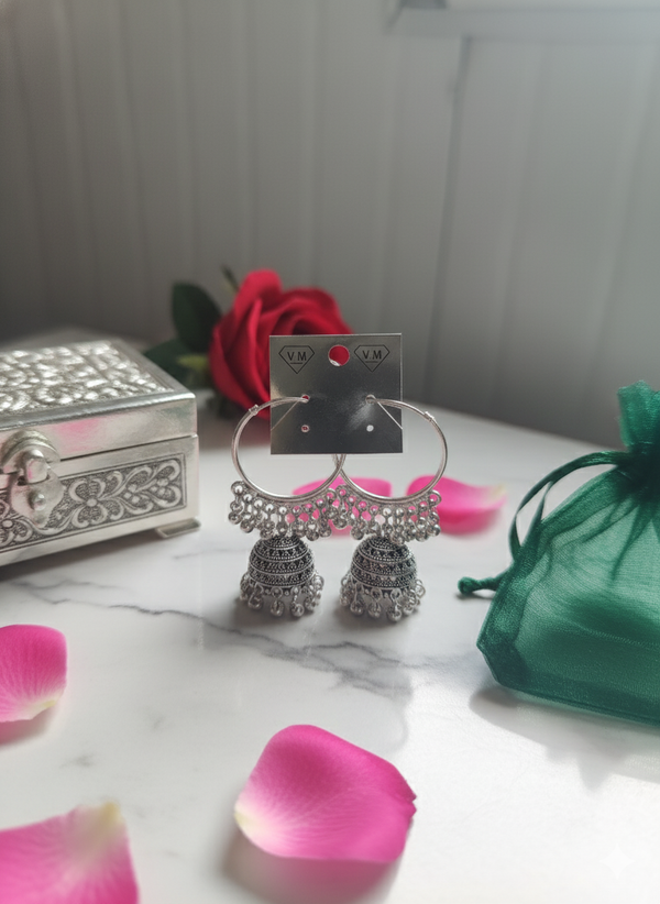 Antique Silver Hoop Jhumka – Traditional Grace by Nalvion