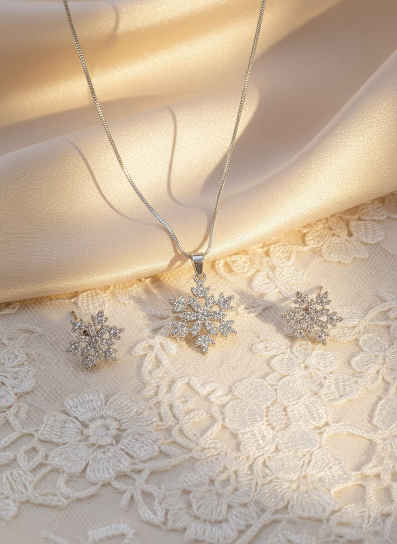 ❄ Nalvion Snowflake Necklace & Earrings Set