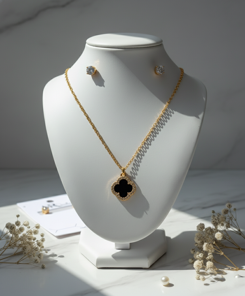 ⭐ Elegant Clover Pendant Set – Gold & Silver Edition