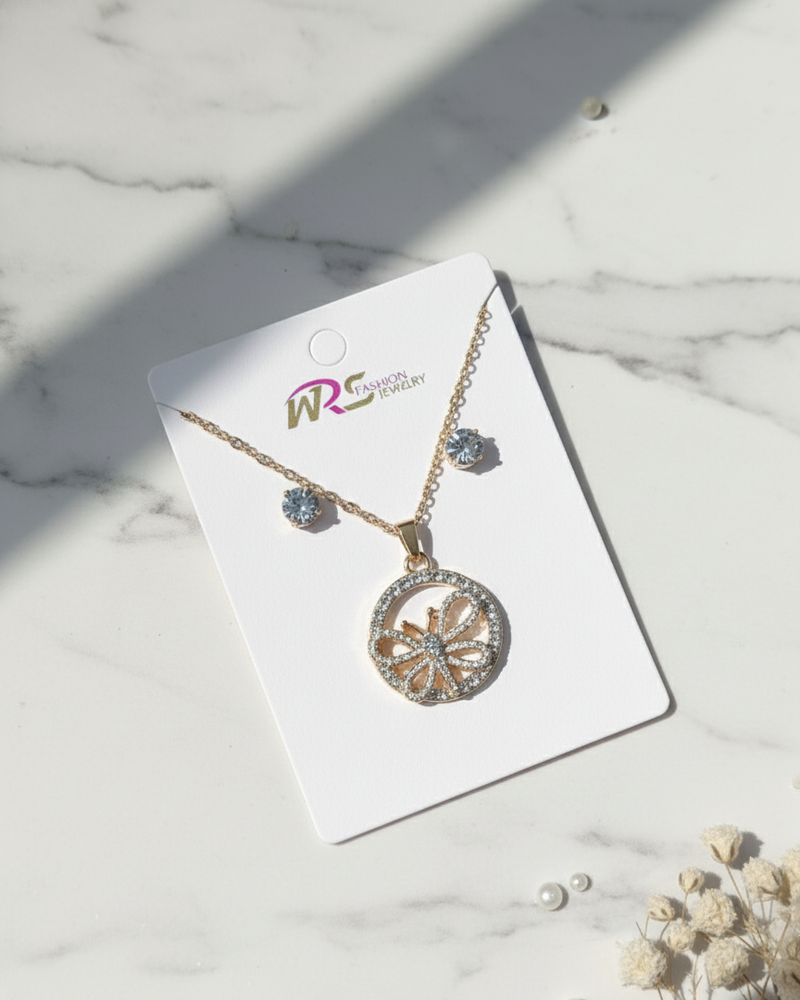 🦋 Elegant Dragonfly Pendant Set – Gold Tone