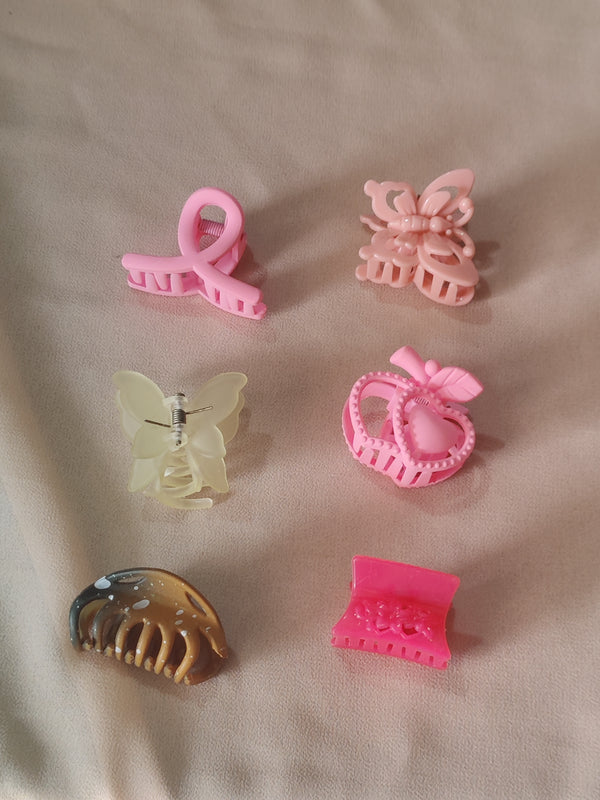 Nalvion Cute Mini Hair Claw Clips Set (6 pcs) – Butterfly, Bow, Heart, Ribbon Shapes | Soft Pastel Collection