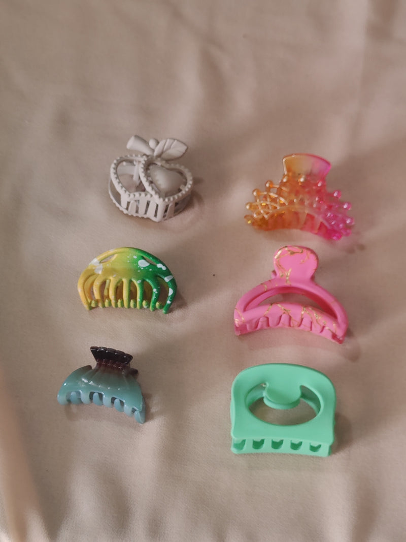 Rainbow Mix Mini Hair Claw Set – 6 pcs | Gradient + Pastel + Heart Clip Combo
