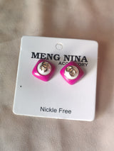 ⭐ NALVION – Hot Pink Gloss Emblem Stud Earrings