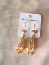 Gold Textured Hoop Earrings with Crystal Drop — Elegant & Minimal Glam