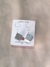 Textured Square Stud Earrings – Soft Green
