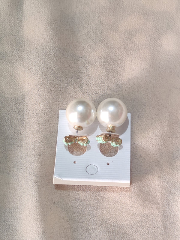 Pearl Drop Studs with Mint Bead Detail