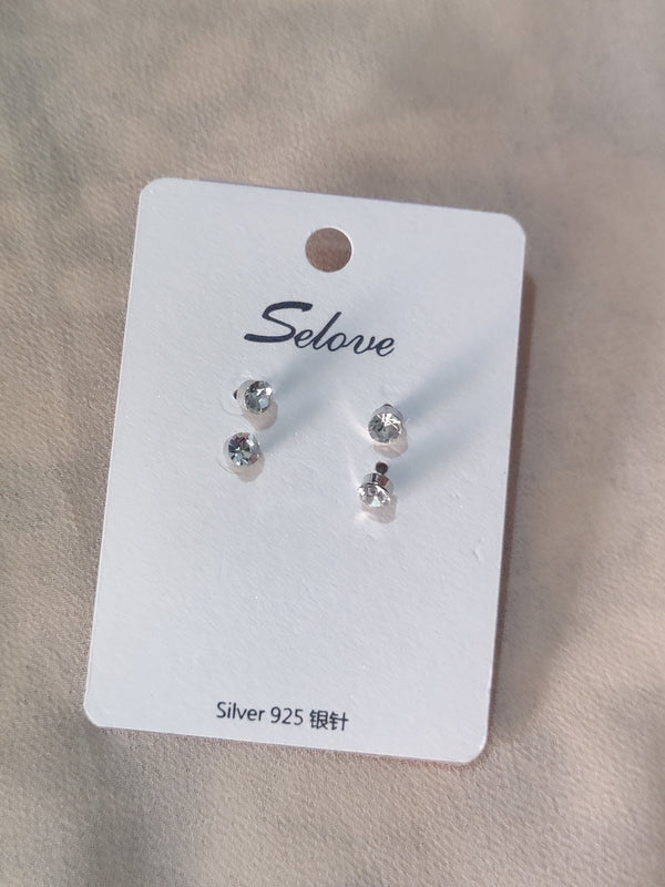 Selove Silver 925 Mini Stud Earrings — 2 Pair Set