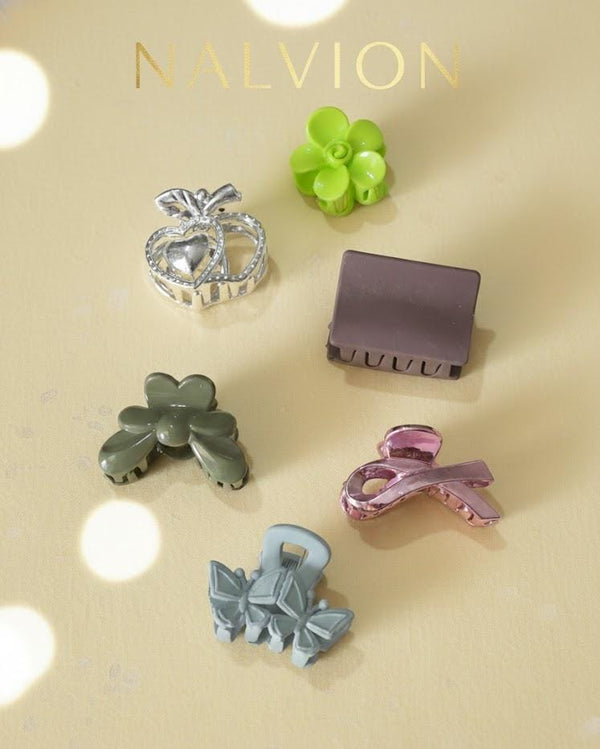 Mini Hair Claw Clip Set – Flower, Heart, Bow & Butterfly | Strong Grip | Daily Use