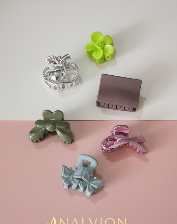 Mini Hair Claw Clip Set – Flower, Heart, Bow & Butterfly | Strong Grip | Daily Use