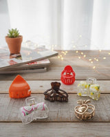 Nalvion Mini Hair Claw Clips Set (6 pcs) – Fruit Bow, Glossy Triangle, Apple Heart, Round Grip, & Trendy Korean Styles