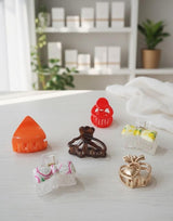 Nalvion Mini Hair Claw Clips Set (6 pcs) – Fruit Bow, Glossy Triangle, Apple Heart, Round Grip, & Trendy Korean Styles