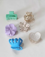 Pastel & Luxury Hair Claw Clips – Set of 6 | Strong Grip | Korean Trendy Mix