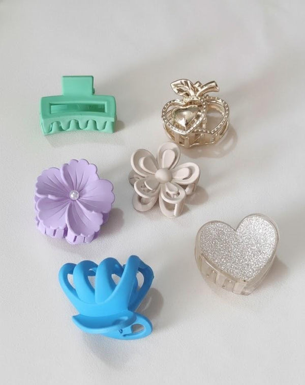 Pastel & Luxury Hair Claw Clips – Set of 6 | Strong Grip | Korean Trendy Mix