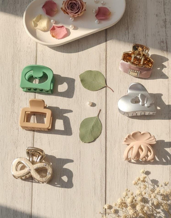 Luxury & Pastel Hair Claw Clips – Set of 6 | Strong Grip | Mixed Shapes Collection